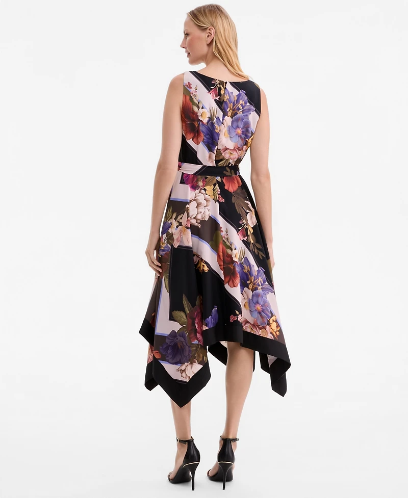 Adrianna Papell Women's Printed Handkerchief-Hem Dress