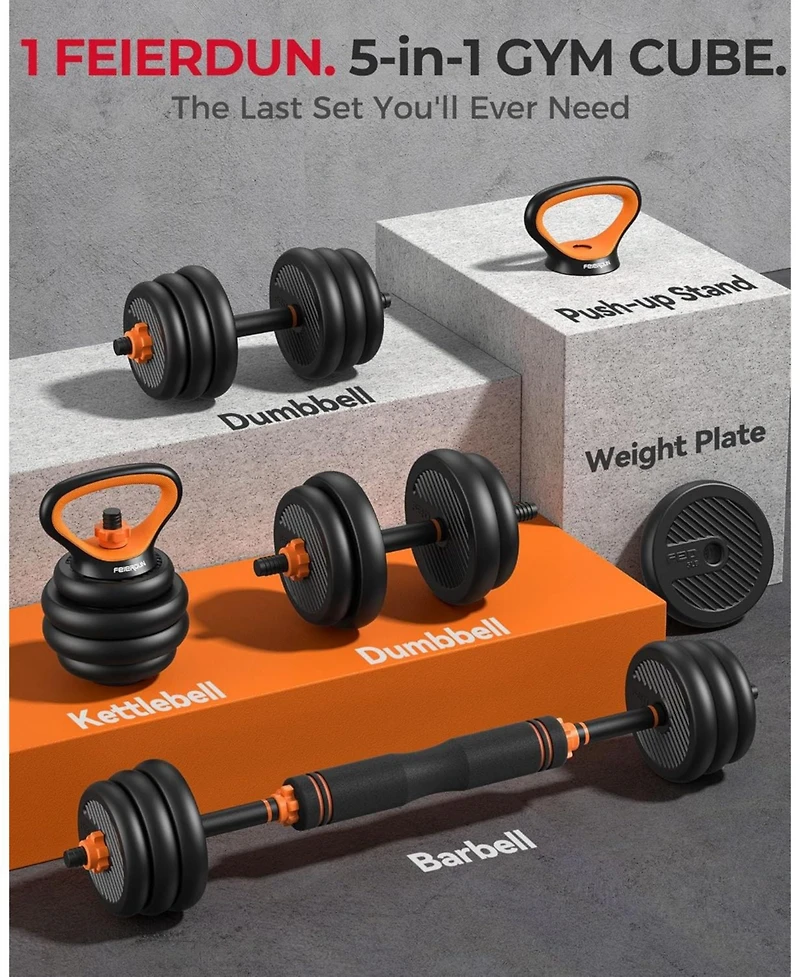Fed Fitness Adjustable Dumbbells, 20LB (10 Lb Pair) Weight Set with Connector, (Barbell, Kettlebells, Push up Stand, Weight Plate)
