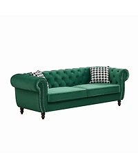 Streamdale Furniture Chesterfield Velvet 3-Seater Sofa with Roll Arms and Nailhead Trim