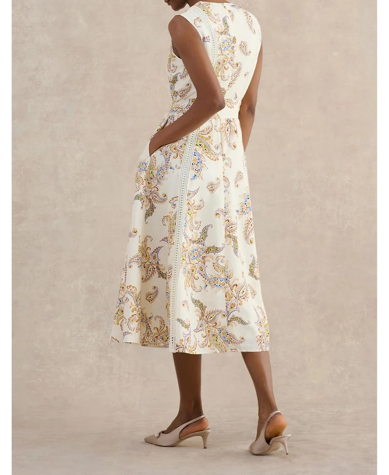 Hobbs London Women's Uma Linen Blend Midi Dress