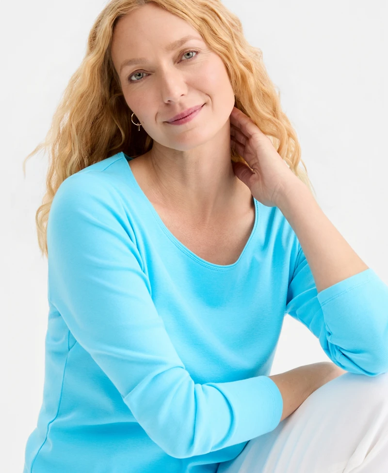 Style & Co Women's Cotton Long-Sleeve Scoop-Neck Top, Created for Macy's