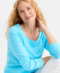 Style & Co Women's Cotton Long-Sleeve Scoop-Neck Top, Created for Macy's