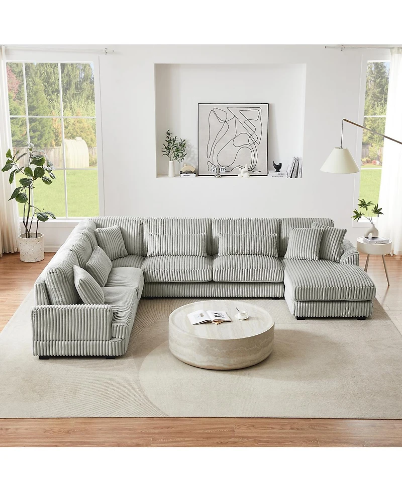 Streamdale Furniture U-Shaped Corduroy Sectional Sofa with Chaise Lounge