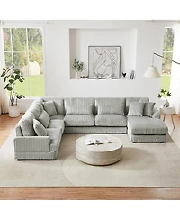 Streamdale Furniture U-Shaped Corduroy Sectional Sofa with Chaise Lounge
