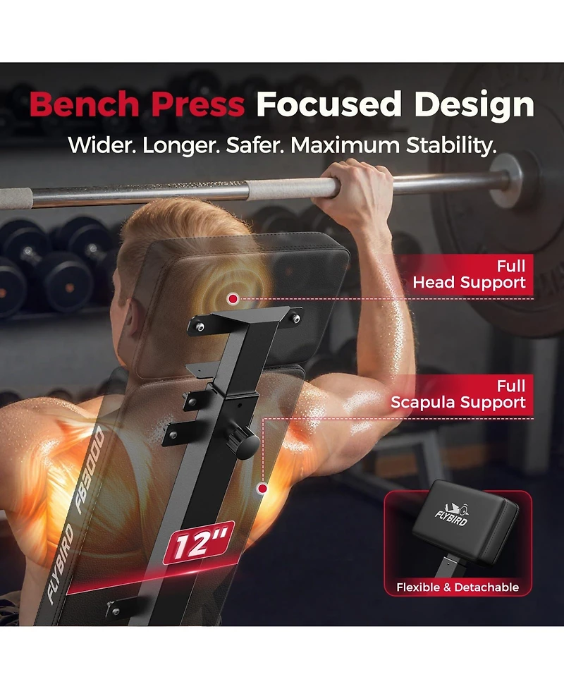 Fed Fitness Adjustable Weight Bench 1200LBS, Incline Flat Decline Bench for Home Gym, Full Body Strength Training