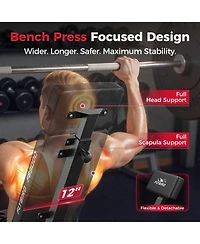 Fed Fitness Adjustable Weight Bench 1200LBS, Incline Flat Decline Bench for Home Gym, Full Body Strength Training