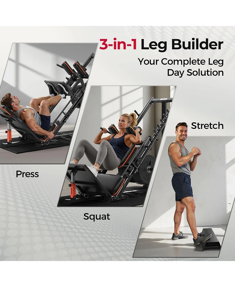 Fed Fitness 3 in 1 Leg Press Hack Squat Machine with Ultra-Quiet Pulley System, Adjustable Leg Press Machine with Stretch Board