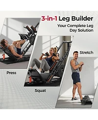 Fed Fitness 3 in 1 Leg Press Hack Squat Machine with Ultra-Quiet Pulley System, Adjustable Leg Press Machine with Stretch Board