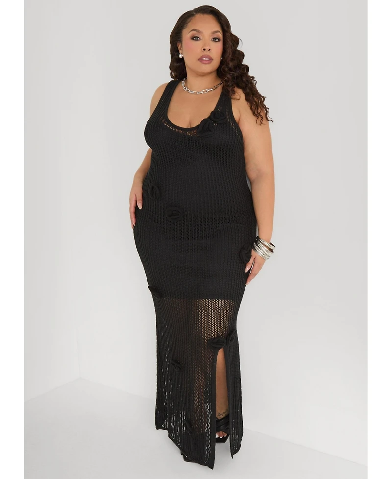 Ashley Stewart Women's Rosette Crochet Maxi Dress