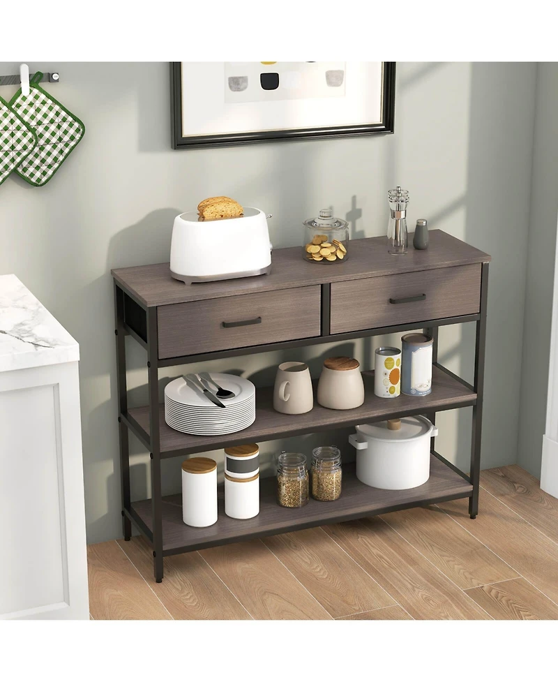 Costway Console Entryway Table Sofa Side Table with Folding Fabric Drawers for Living Room