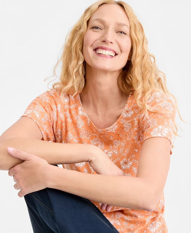 Style & Co Women's Printed Short-Sleeve Scoop-Neck Top, Macy's Exclusive