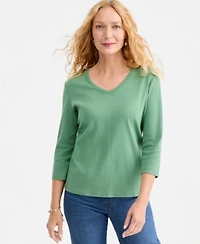 Womens Cotton 3 4 Sleeve V Neck Tee Created For Macys