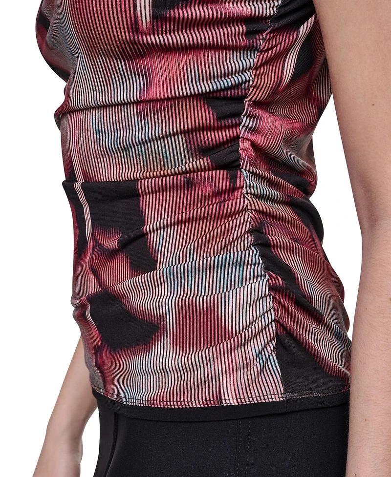 Dkny Women's Ruched Sleeveless Mock Neck Top