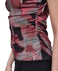 Dkny Women's Ruched Sleeveless Mock Neck Top