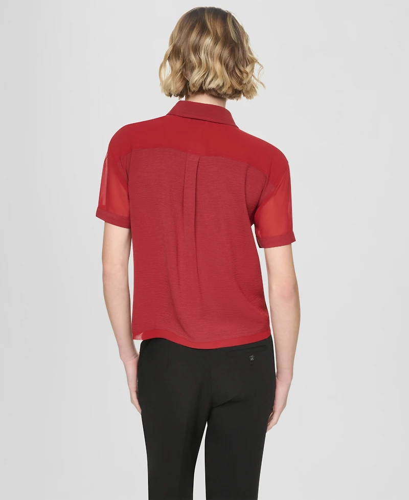 Dkny Women's Collared Short Sleeve Camp Shirt