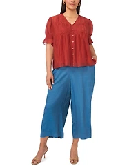 Vince Camuto Plus V-Neck Puff-Sleeve Pintuck Top