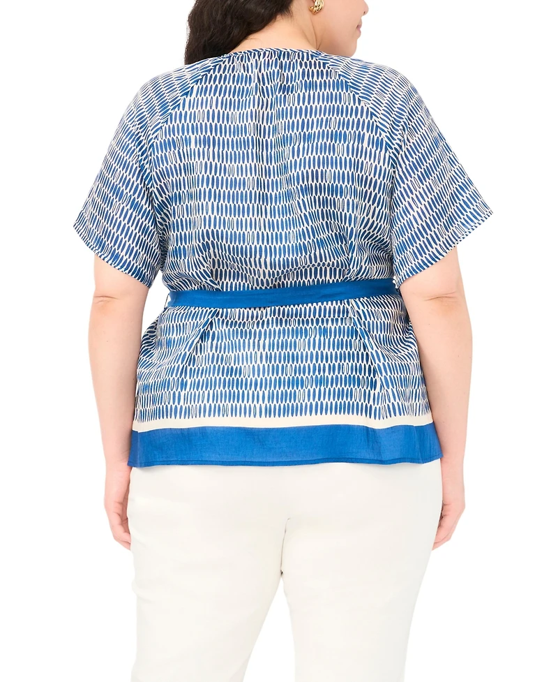Vince Camuto Plus Crewneck Flutter-Sleeve Blouse