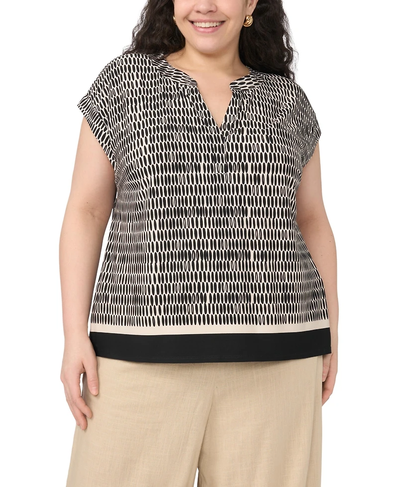 Vince Camuto Plus V-Neck Front Placket Short-Sleeve Blouse