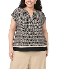 Vince Camuto Plus V-Neck Front Placket Short-Sleeve Blouse
