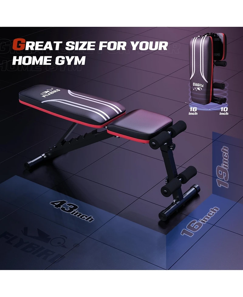Fed Fitness Foldable Weight Bench with 2 Resistance Bands, 8 Backrests Fast Adjustable Fid for Home Gym Full Body Workout