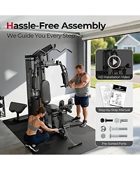 Fed Fitness Home Gym Station with Mesh Cover, 150LBS Weight Stack Multifunctional Workout Equipment Leg Press for Full Body Strength Training