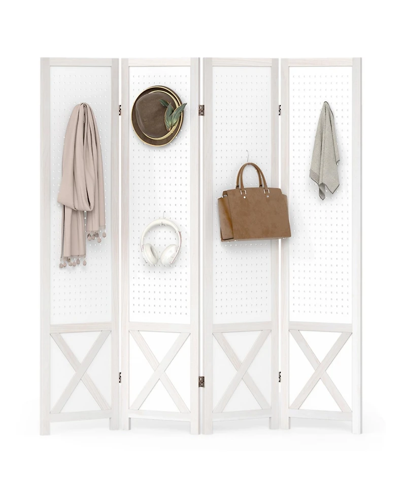 sumyeg 4-Panel Pegboard Room Divider Foldable Privacy Screen