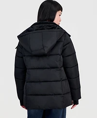 Steve Madden Women's Short Puffer Faux-Fur-Lined Hood Coat