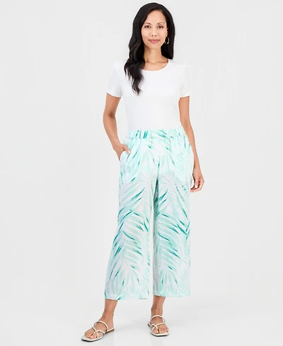 Jm Collection Women's Tropical-Print Wide-Leg Cropped Pants, Macy's Exclusive
