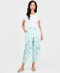 Jm Collection Women's Tropical-Print Wide-Leg Cropped Pants, Macy's Exclusive