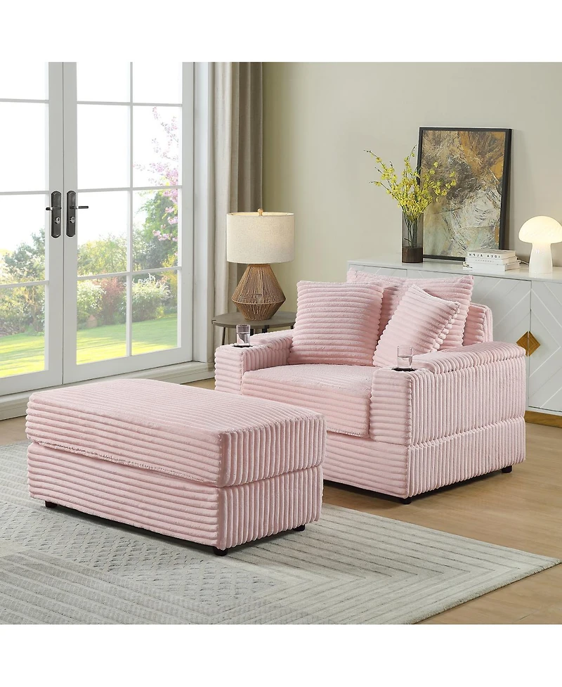 Streamdale Furniture Comfy Deep-Seat Sofa with Ottoman and 2 Toss Pillows