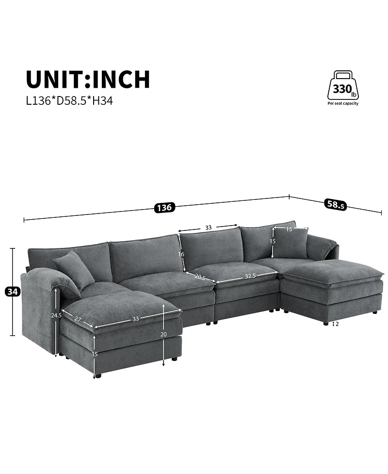 Streamdale Furniture Chenille U-Shaped Modular Sectional Sofa with Movable Ottoman