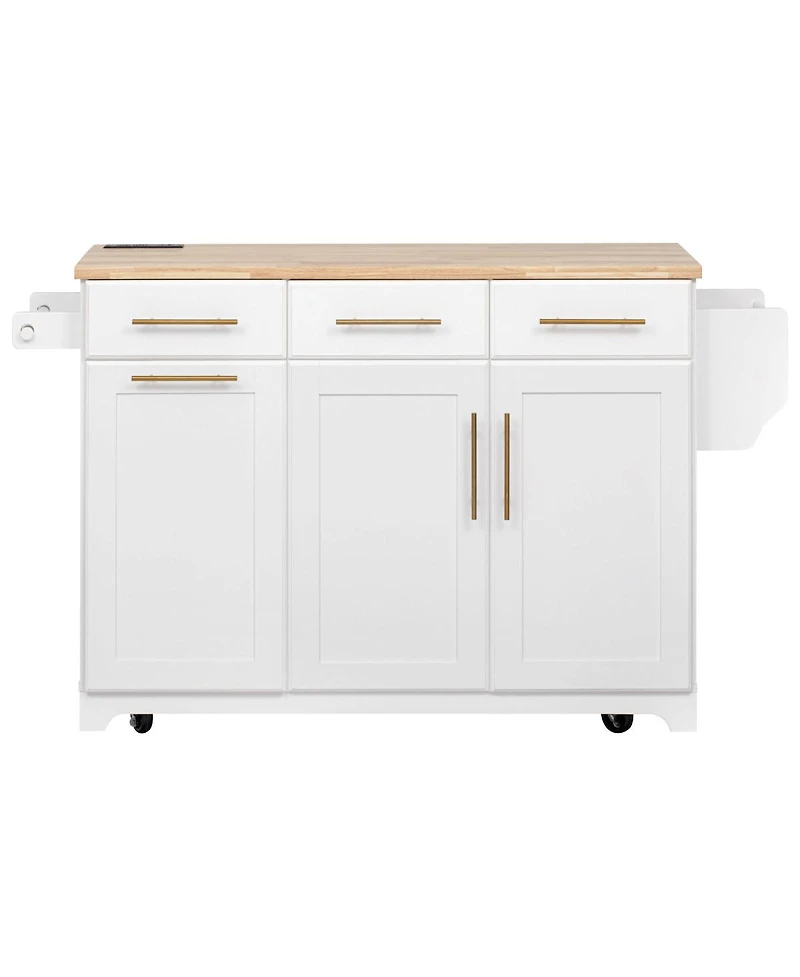 Streamdale Furniture 59.3 inch Rolling Kitchen Island with Drop Leaf, Storage, Power Outlet and Trash Bin