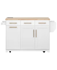 Streamdale Furniture 59.3 inch Rolling Kitchen Island with Drop Leaf, Storage, Power Outlet and Trash Bin