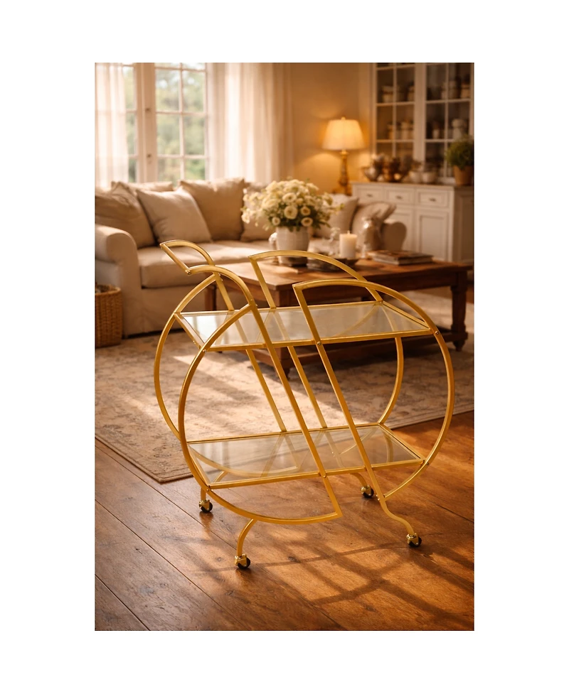 Streamdale Furniture Rolling Bar Cart with 2 Mirrored Shelves and Lockable Wheels