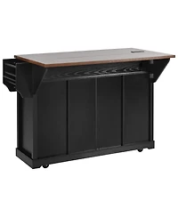 Streamdale Furniture 58inch Farmhouse Rolling Kitchen Island with Storage, Drop Leaf and Barn Doors