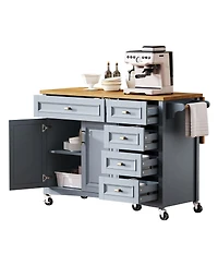 Streamdale Furniture Drop Leaf Kitchen Island with Storage, Spice Rack, and Wheels