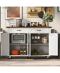 Streamdale Furniture Farmhouse Kitchen Island with Drop Leaf, Power Outlet, and Storage