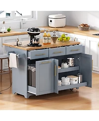Streamdale Furniture 59.3 inch Rolling Kitchen Island with Drop Leaf, Trash Storage and Power Outlet