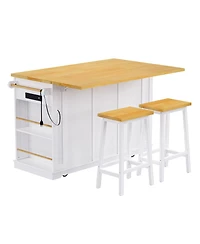 Streamdale Furniture 53 inch Large Kitchen Island with 2 Stools, Power Outlet and Storage