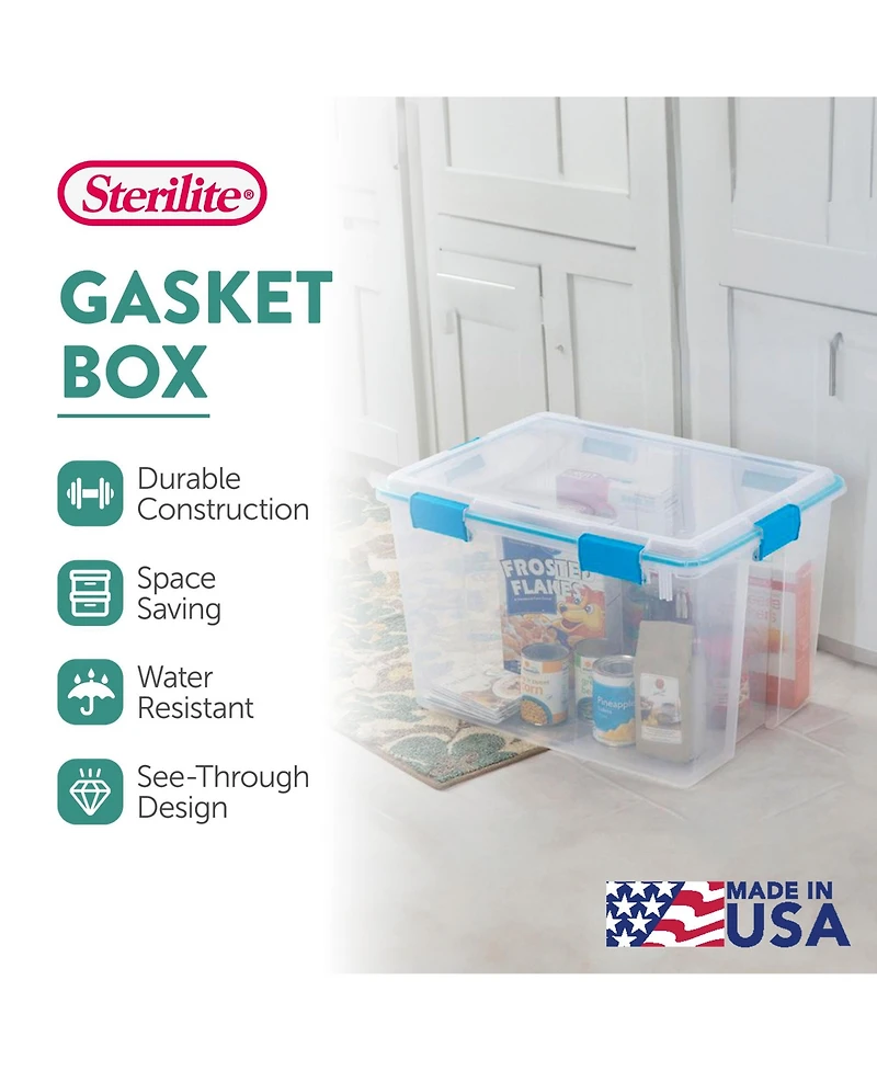 Sterilite 80-Qt Clear Plastic Stackable Storage Bin w/ Gasket Latch Lid, 8 Pack