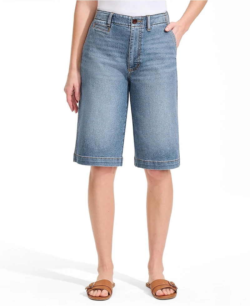 Lands' End Women's Recover Denim Mid Rise 12" Trouser Shorts