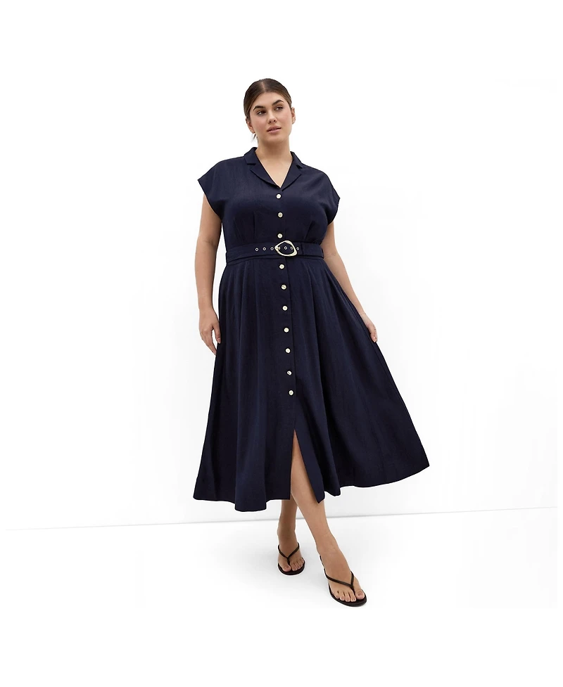 City Chic Women's Liliyana Belted Linen Dress