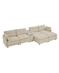 Streamdale Furniture 154" Modular U-Shaped Corduroy Sectional Sofa with Ottomans and Usb