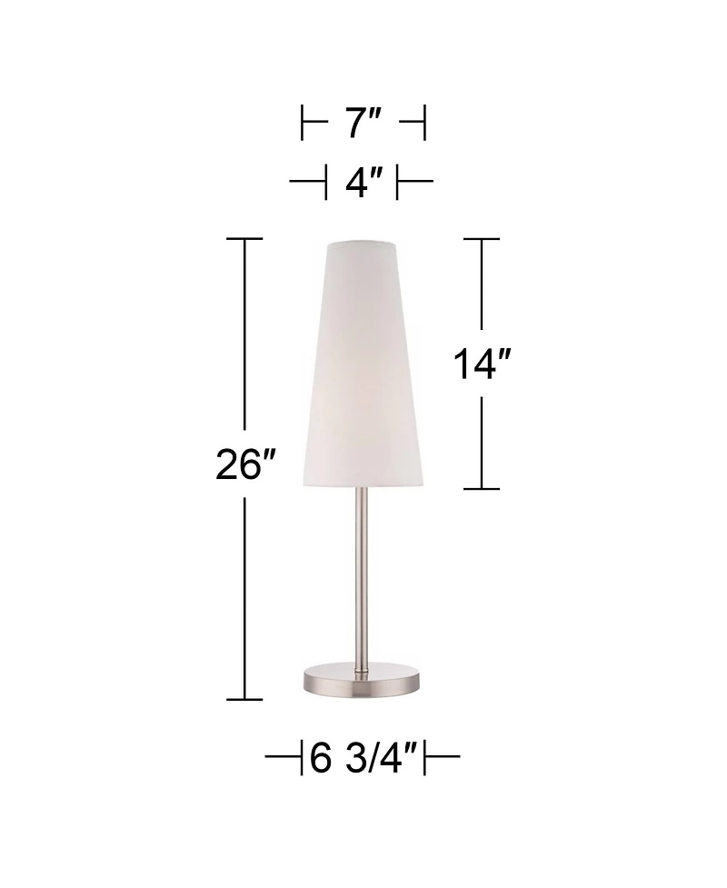 360 Lighting Snippet Modern Table Lamp 26" High Brushed Nickel Cone Shade for Bedroom Living Room Bedside Nightstand Office Kids Family House