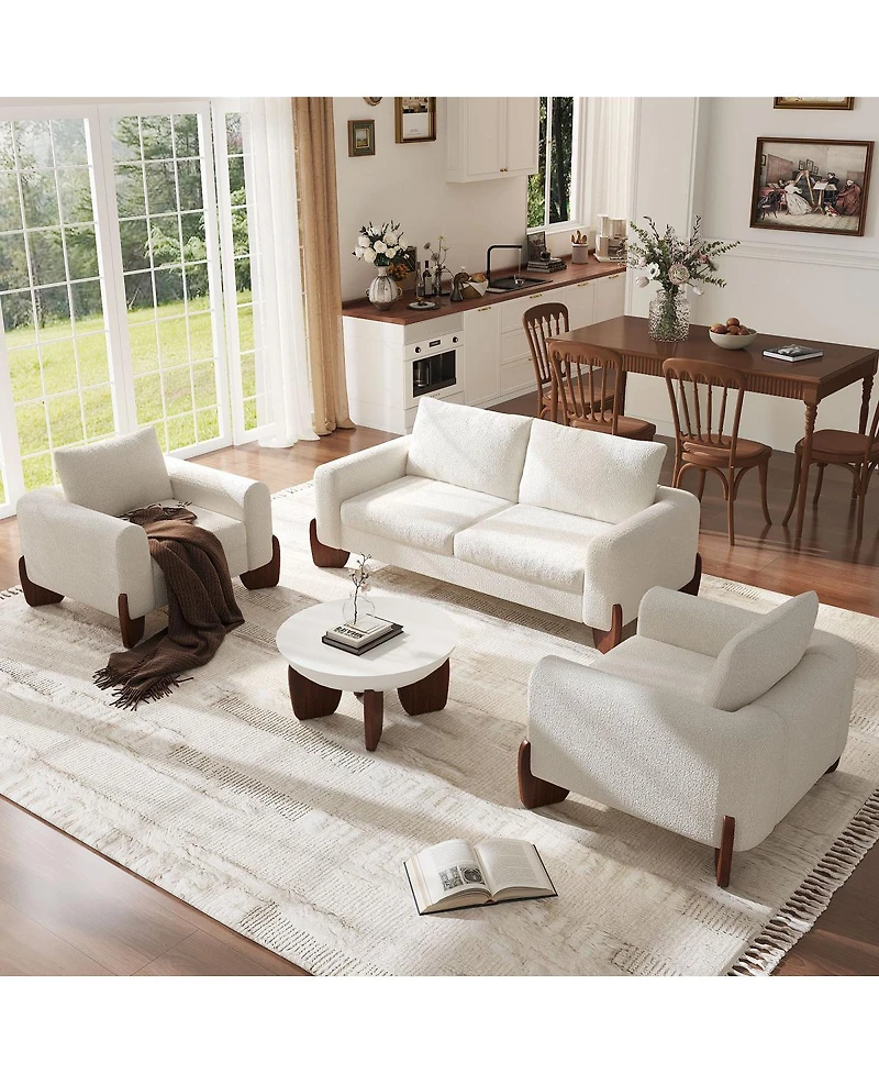 Streamdale Furniture 3-Piece Modern Boucle Sofa Set: 1 Loveseat and 2 Armchairs