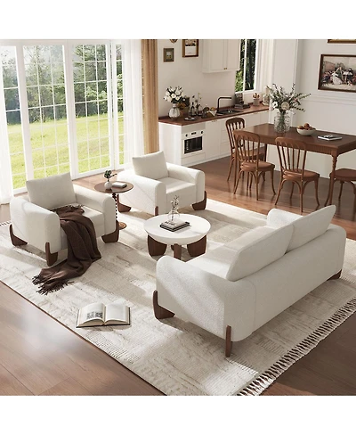Streamdale Furniture 3-Piece Modern Boucle Sofa Set: 1 Loveseat and 2 Armchairs