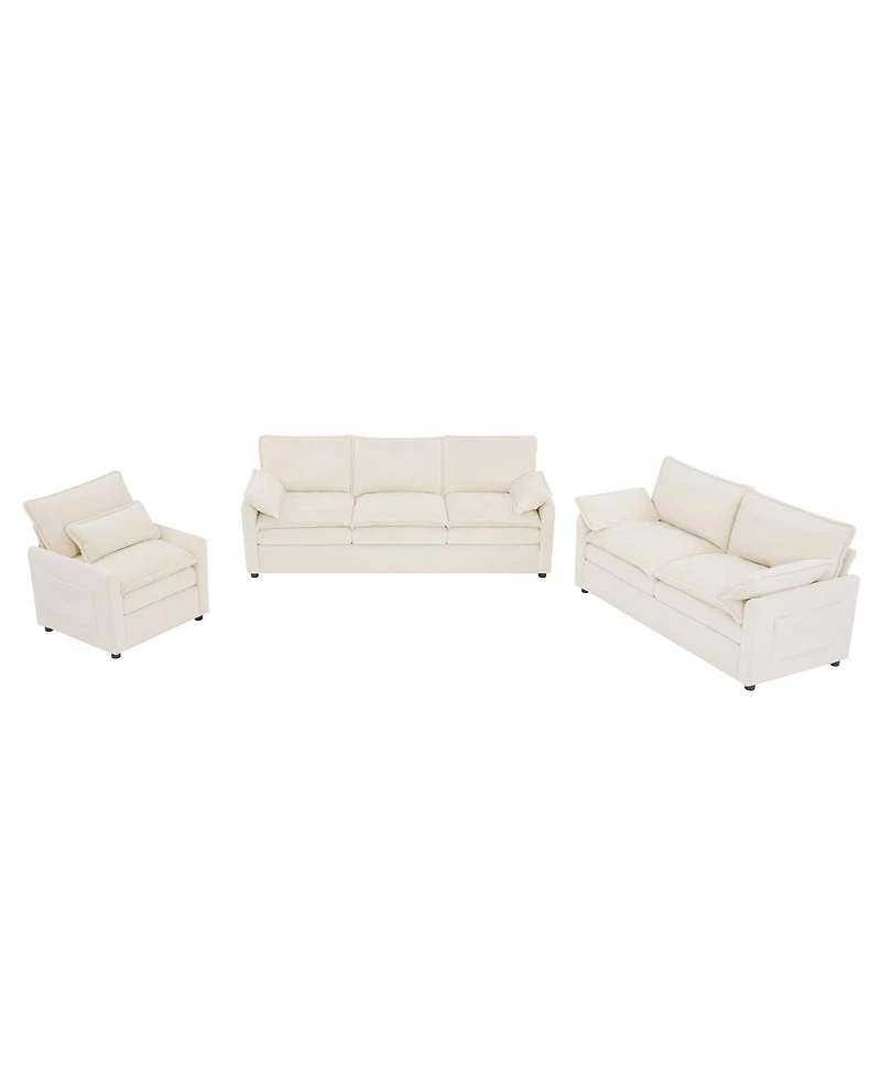 Streamdale Furniture Modern Plush Upholstered Sofa with Double-Layer Cushions and Side Pockets