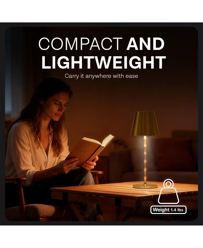 Bell + Howell Bamboo Rechargeable Touch Control Led Table Lamp Cordless Portable Dimmable Light