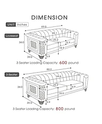 Streamdale Furniture 2 pieces Luxury Velvet Sofa Set with Gold Trim, 3-Seater and Loveseat