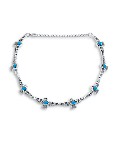 Bling Jewelry Southwestern Eagle Bird Necklace Choker with Turquoise Accents Adjustable Fashion Statement Jewelry